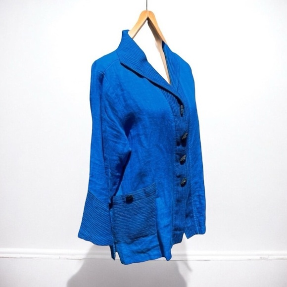 🌻Mill Valley Blue Linen Lagenlook Oversized Minimalist Blocked Sailor Shirt M - Picture 4 of 8